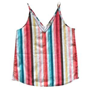 Quzu Women's Colorful Striped Tank Top Lightweight V-Neck Sleeveless Sz S Multi